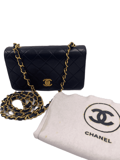 CHANEL Vintage Lambskin Small Full Flap Bag black gold hardware