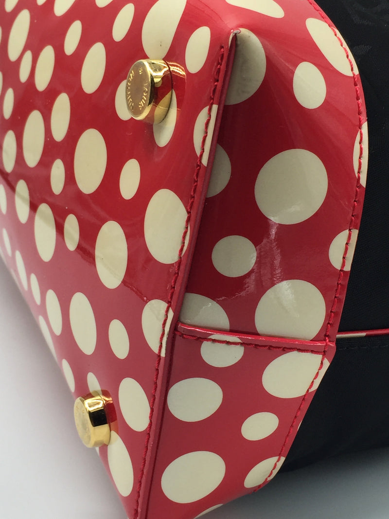 Sold-LOUIS VUITTON Monogram Kusama Vernis Dot Infinity Lockit MM Nylon Red M40681