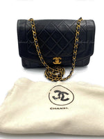 CHANEL Lambskin Medium Diana Single Chain Single Flap Bag Black gold hardware