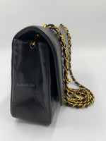 CHANEL Lambskin Medium Diana Single Chain Single Flap Bag Black gold hardware