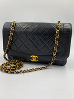 CHANEL Lambskin Medium Diana Single Chain Single Flap Bag Black gold hardware