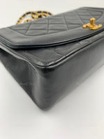 CHANEL Lambskin Medium Diana Single Chain Single Flap Bag Black gold hardware