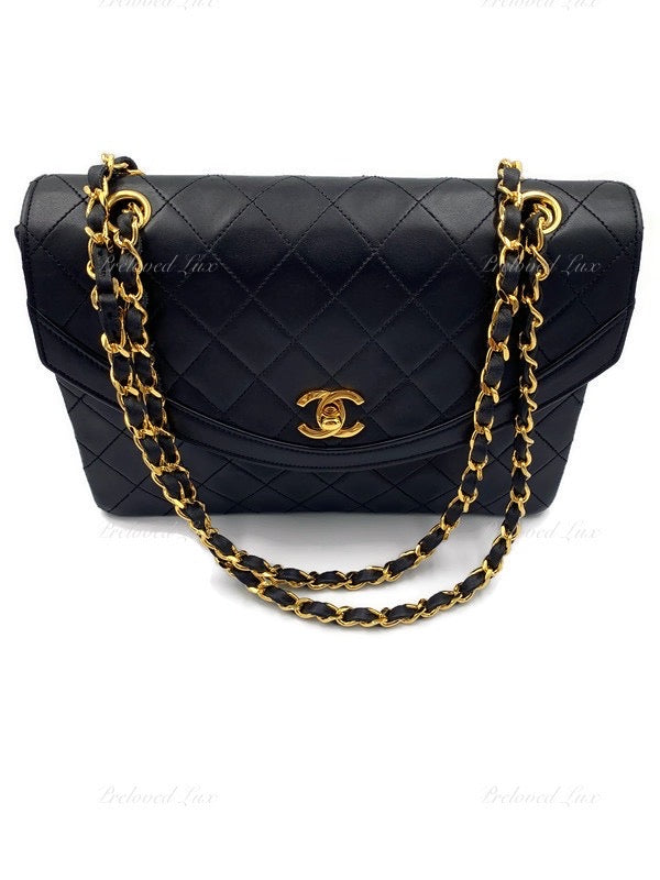 Sold-CHANEL Lambskin Vintage Flap Bag Black with Gold Hardware