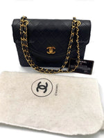 Sold-CHANEL Lambskin Vintage Flap Bag Black with Gold Hardware