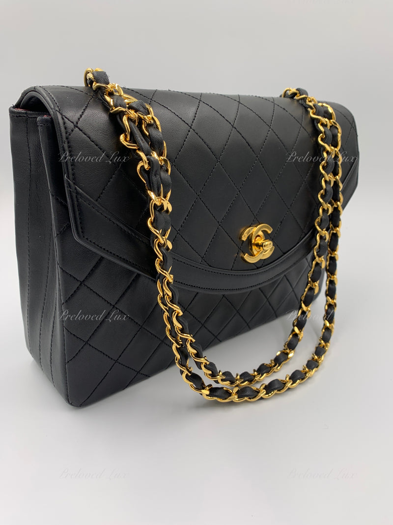 Sold-CHANEL Lambskin Vintage Flap Bag Black with Gold Hardware