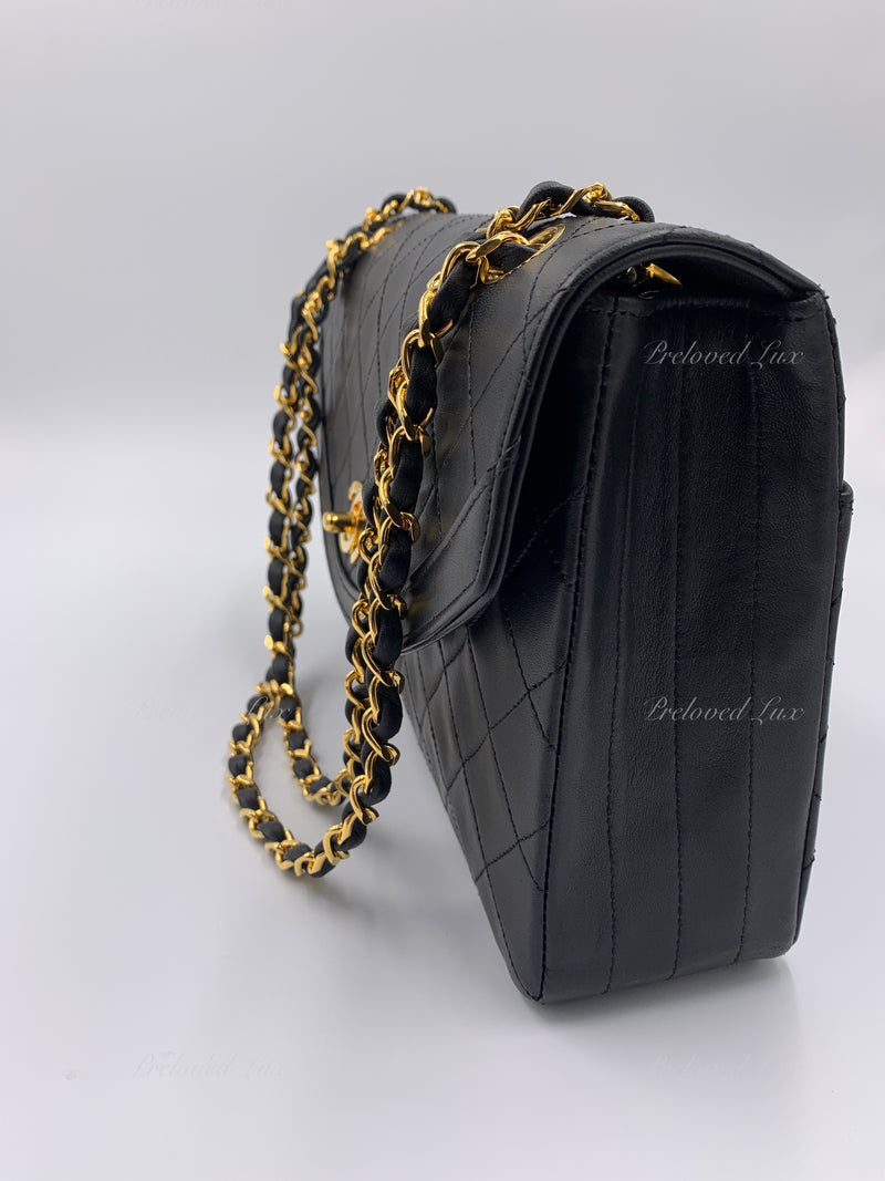 Sold-CHANEL Lambskin Vintage Flap Bag Black with Gold Hardware