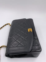 CHANEL Lambskin Medium Diana Single Chain Single Flap Bag Black gold hardware