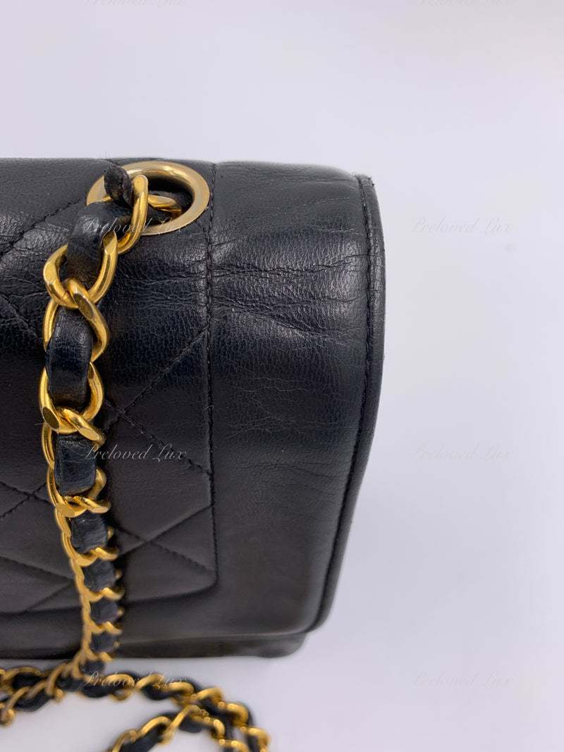 CHANEL Lambskin Medium Diana Single Chain Single Flap Bag Black gold hardware