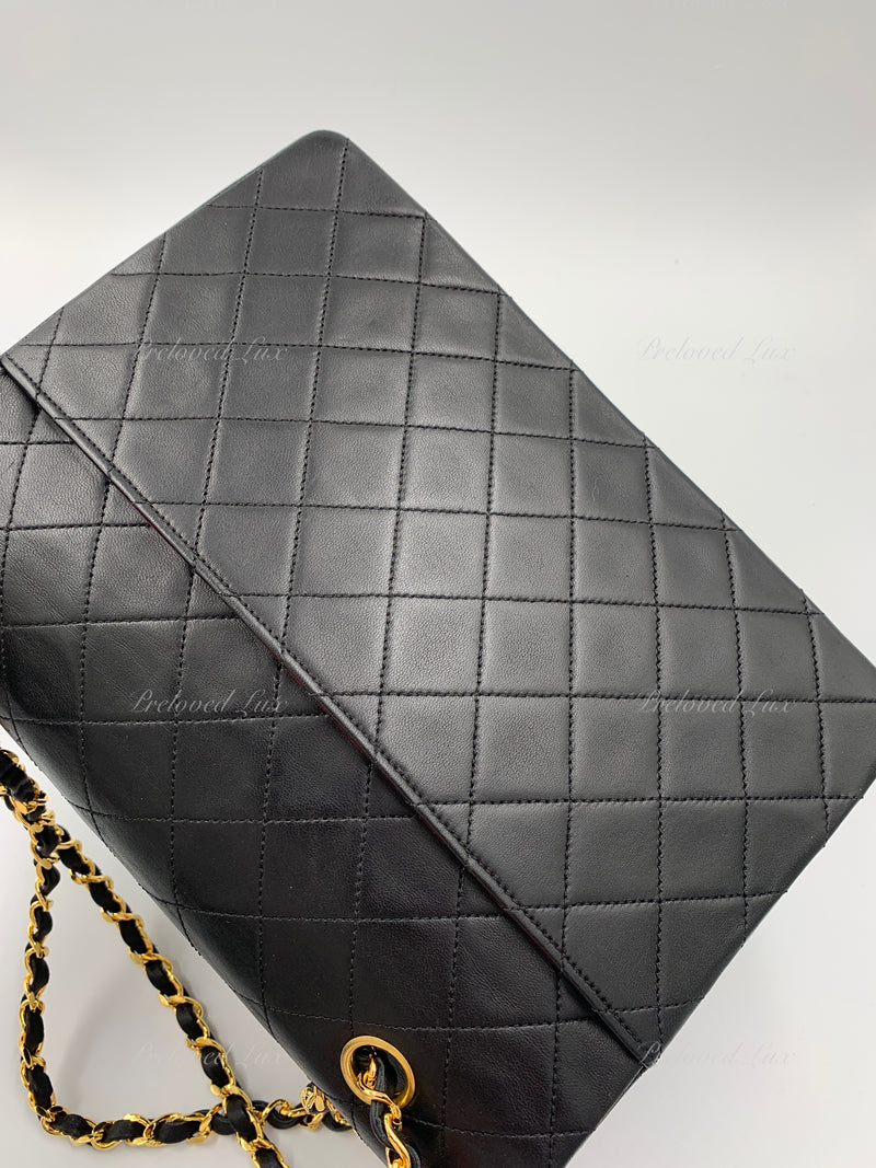 Sold-CHANEL Lambskin Vintage Flap Bag Black with Gold Hardware