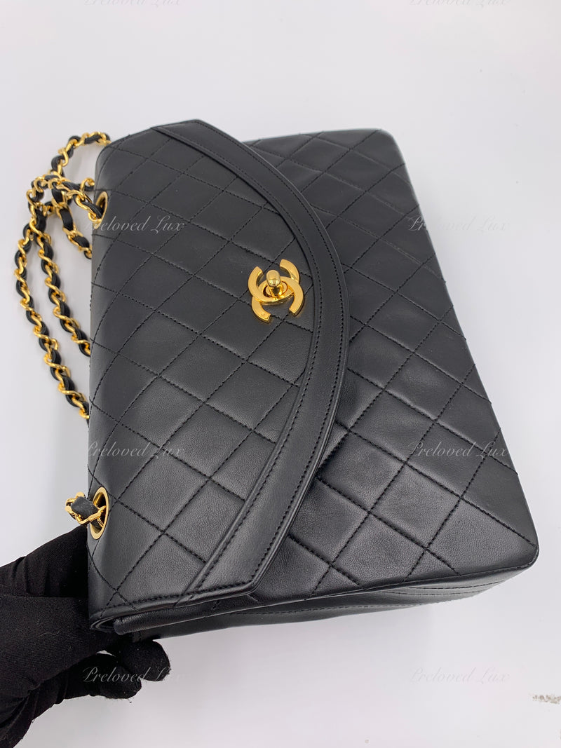 Sold-CHANEL Lambskin Vintage Flap Bag Black with Gold Hardware