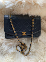 CHANEL Lambskin Medium Diana Single Chain Single Flap Bag Black gold hardware