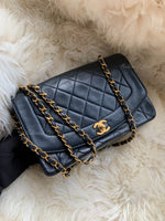 CHANEL Lambskin Medium Diana Single Chain Single Flap Bag Black gold hardware