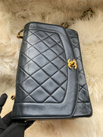 CHANEL Lambskin Medium Diana Single Chain Single Flap Bag Black gold hardware