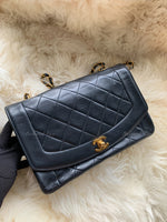 CHANEL Lambskin Medium Diana Single Chain Single Flap Bag Black gold hardware