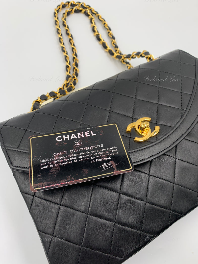 Sold-CHANEL Lambskin Vintage Flap Bag Black with Gold Hardware