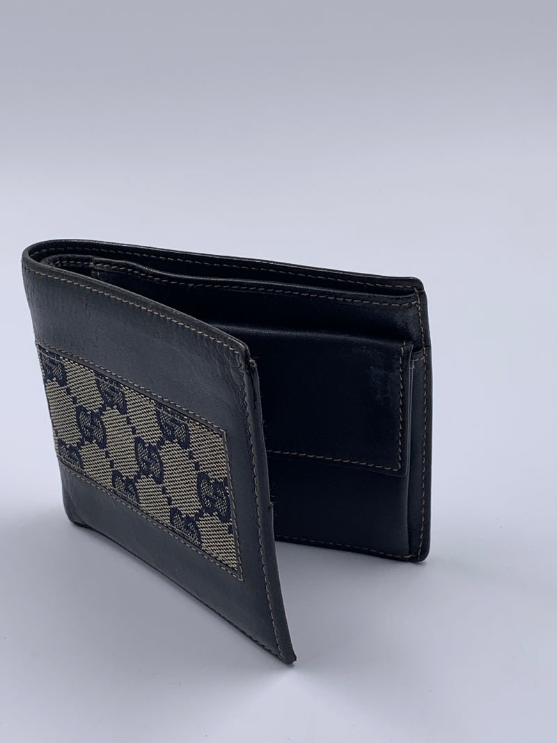 Sold-GUCCI GG Canvas Black Leather Wallet