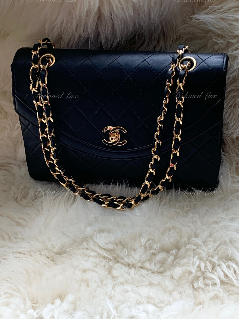 Sold-CHANEL Lambskin Vintage Flap Bag Black with Gold Hardware