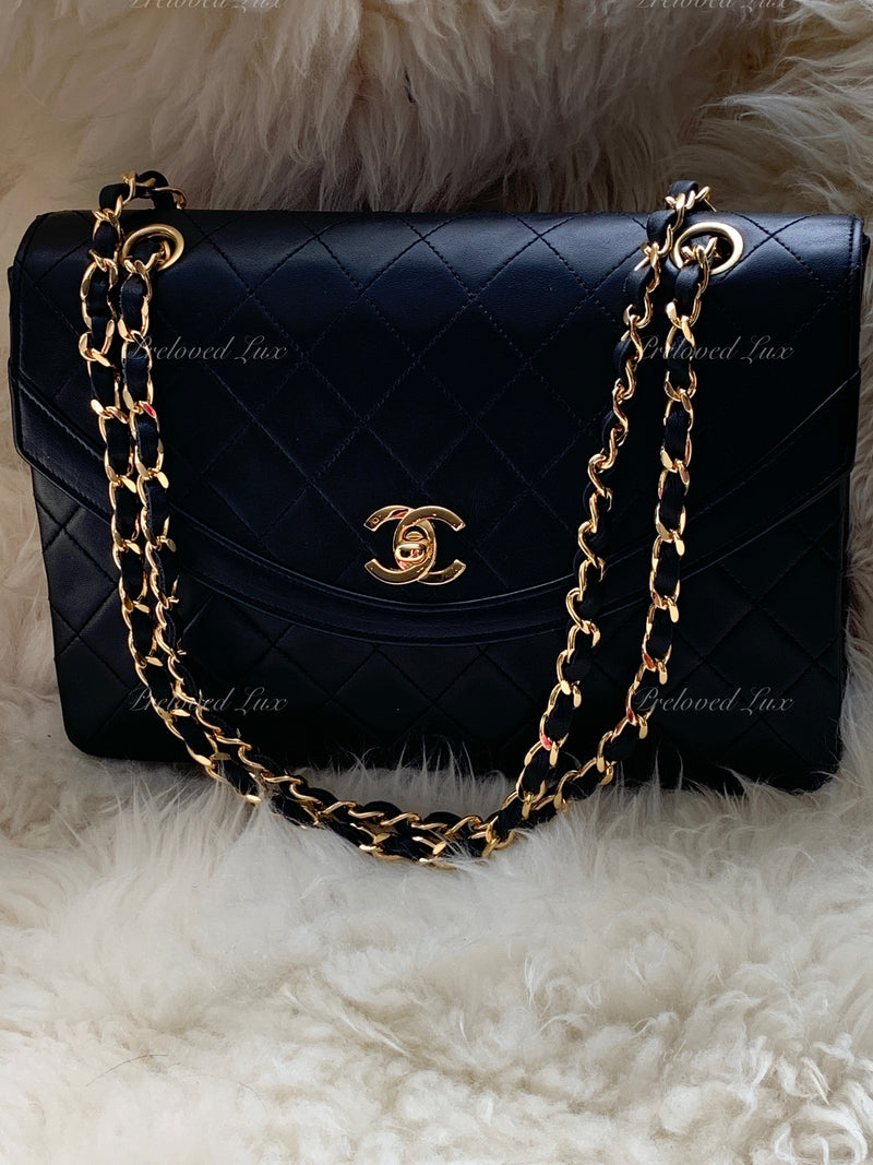 Sold-CHANEL Lambskin Vintage Flap Bag Black with Gold Hardware