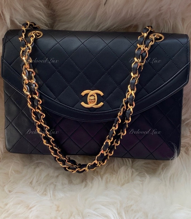 Sold-CHANEL Lambskin Vintage Flap Bag Black with Gold Hardware