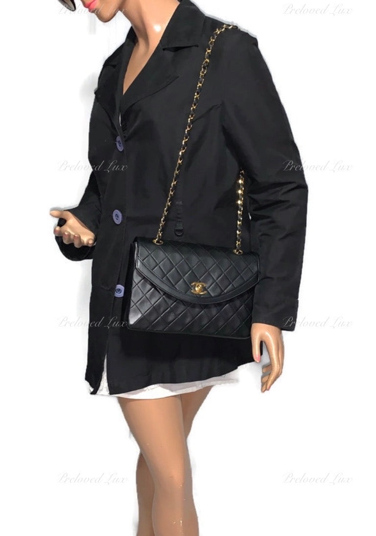 Sold-CHANEL Lambskin Vintage Flap Bag Black with Gold Hardware