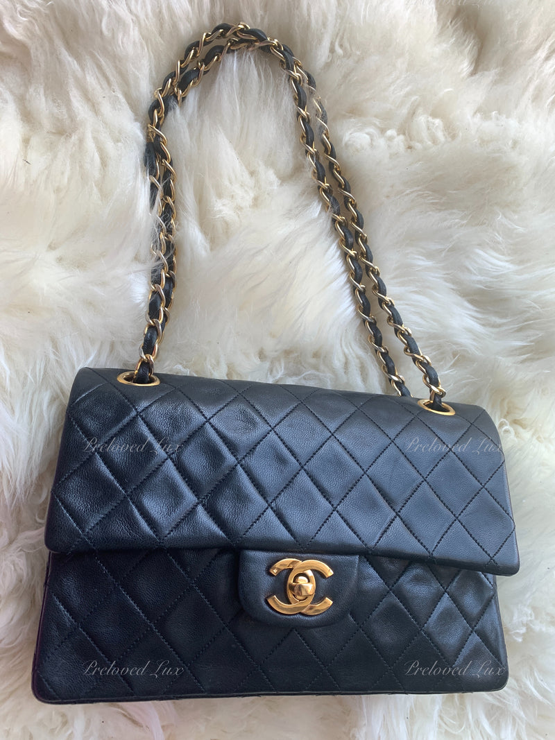 Sold-CHANEL Lambskin Small Classic Double Flap Bag Black/gold