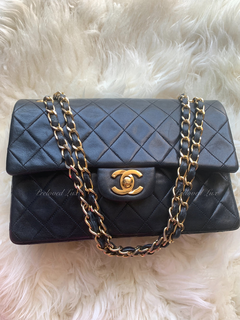 Sold-CHANEL Lambskin Small Classic Double Flap Bag Black/gold