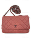 CHANEL Lambskin Wallet-on-the-chain WOC Crossbody Flap Bag - Pink Silver Hardware