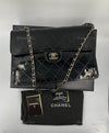 CHANEL Black Patent Leather Jumbo Size Flap Shoulder Bag Crossbody - Silver Hardware