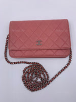 CHANEL Lambskin Wallet-on-the-chain WOC Crossbody Flap Bag - Pink Silver Hardware