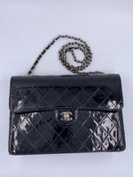 CHANEL Black Patent Leather Jumbo Size Flap Shoulder Bag Crossbody - Silver Hardware