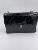 CHANEL Black Patent Leather Jumbo Size Flap Shoulder Bag Crossbody - Silver Hardware