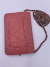 CHANEL Lambskin Wallet-on-the-chain WOC Crossbody Flap Bag - Pink Silver Hardware