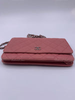 CHANEL Lambskin Wallet-on-the-chain WOC Crossbody Flap Bag - Pink Silver Hardware