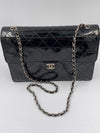 CHANEL Black Patent Leather Jumbo Size Flap Shoulder Bag Crossbody - Silver Hardware