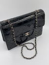 CHANEL Black Patent Leather Jumbo Size Flap Shoulder Bag Crossbody - Silver Hardware