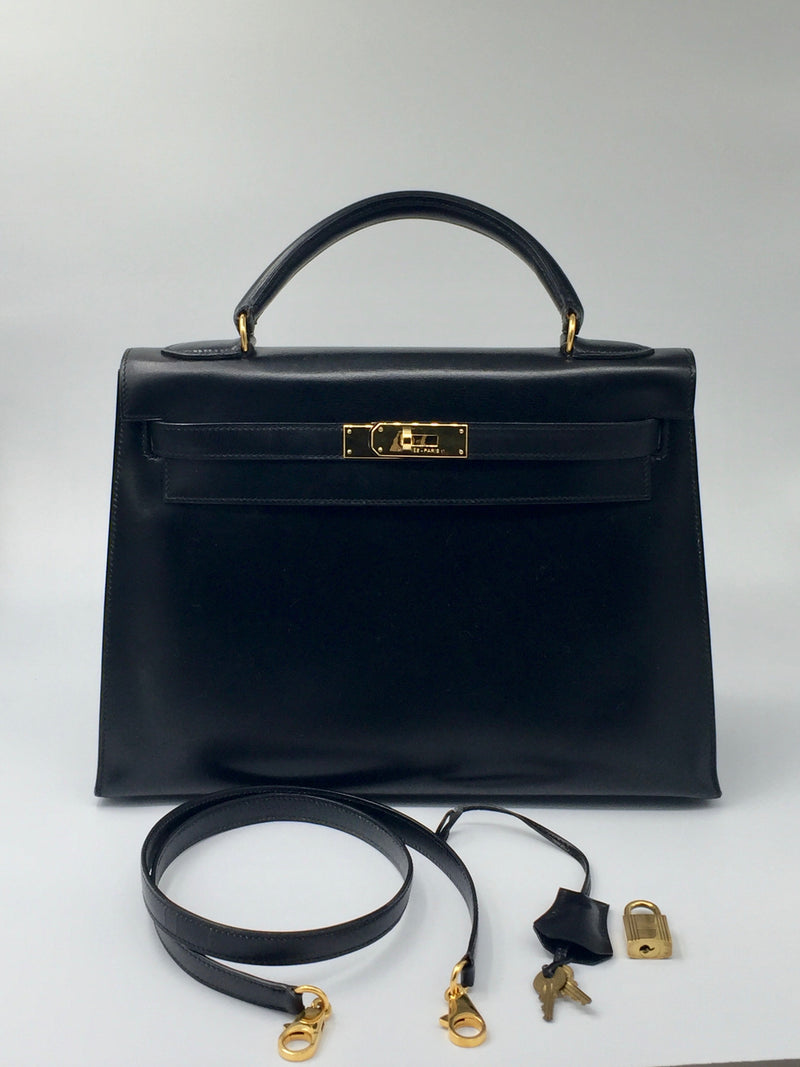 Sold-HERMES Kelly 32 Box Calf Leather Black GHW