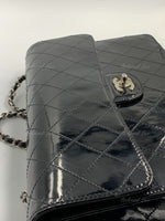 CHANEL Black Patent Leather Jumbo Size Flap Shoulder Bag Crossbody - Silver Hardware