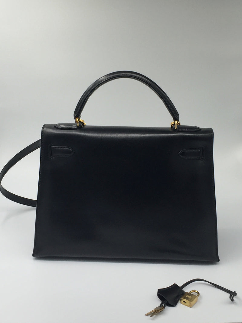 Sold-HERMES Kelly 32 Box Calf Leather Black GHW