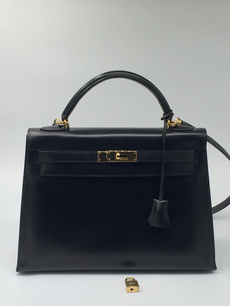 HERMES Kelly 32 Box Calf Leather Black GHW