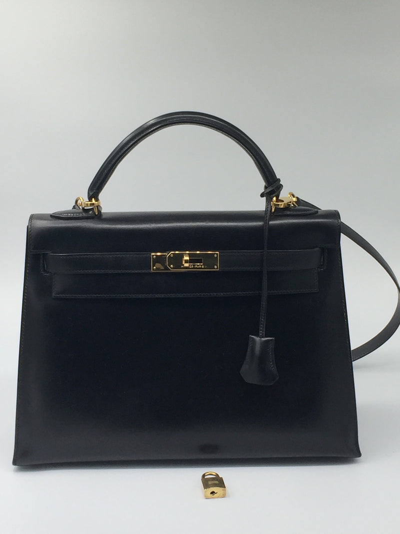 HERMES Kelly 32 Box Calf Leather Black GHW