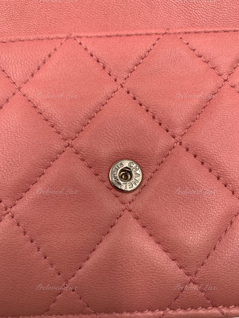 CHANEL Lambskin Wallet-on-the-chain WOC Crossbody Flap Bag - Pink Silver Hardware