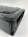 CHANEL Black Patent Leather Jumbo Size Flap Shoulder Bag Crossbody - Silver Hardware