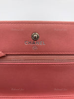 CHANEL Lambskin Wallet-on-the-chain WOC Crossbody Flap Bag - Pink Silver Hardware