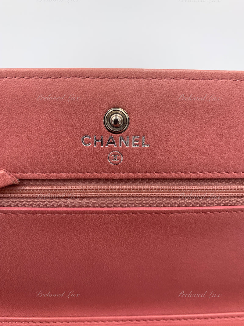 CHANEL Lambskin Wallet-on-the-chain WOC Crossbody Flap Bag - Pink Silver Hardware