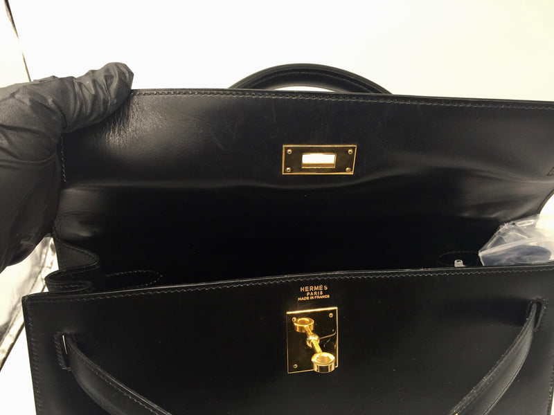 Sold-HERMES Kelly 32 Box Calf Leather Black GHW