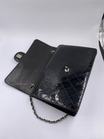 CHANEL Black Patent Leather Jumbo Size Flap Shoulder Bag Crossbody - Silver Hardware