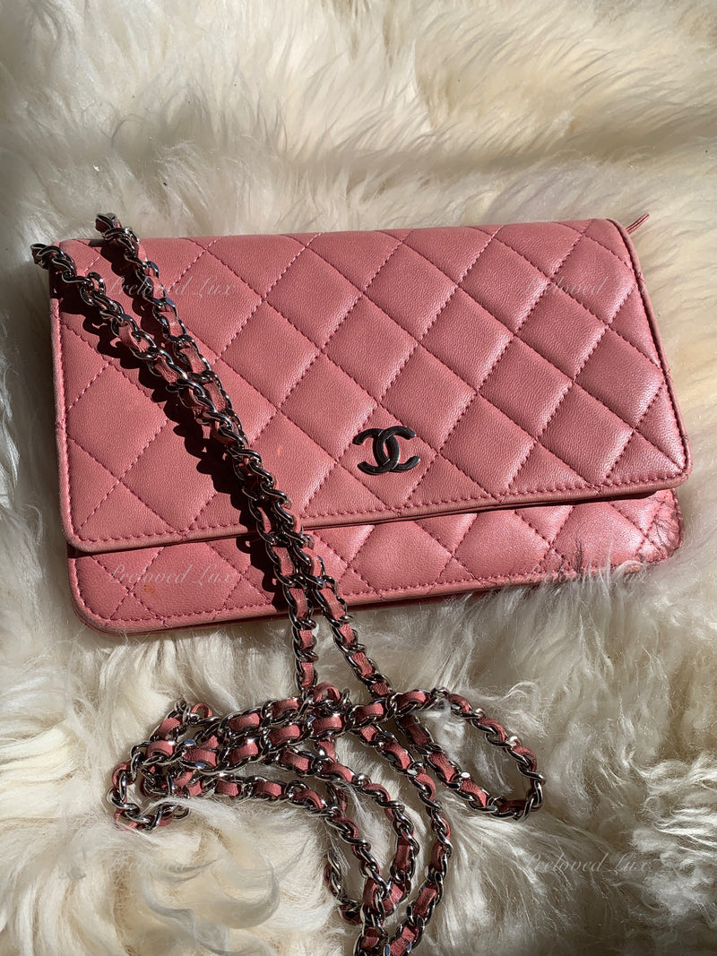 CHANEL Lambskin Wallet-on-the-chain WOC Crossbody Flap Bag - Pink Silver Hardware