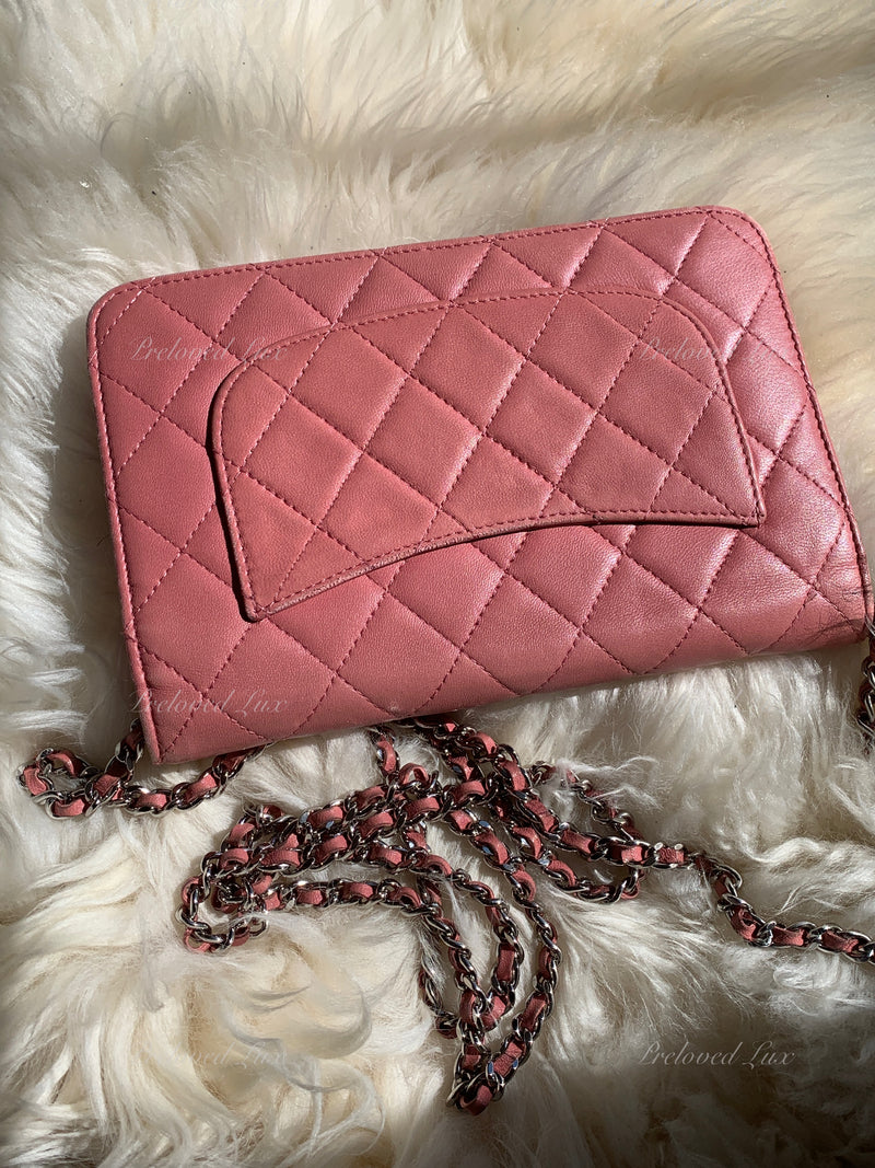 CHANEL Lambskin Wallet-on-the-chain WOC Crossbody Flap Bag - Pink Silver Hardware