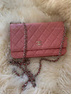 CHANEL Lambskin Wallet-on-the-chain WOC Crossbody Flap Bag - Pink Silver Hardware