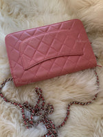 CHANEL Lambskin Wallet-on-the-chain WOC Crossbody Flap Bag - Pink Silver Hardware